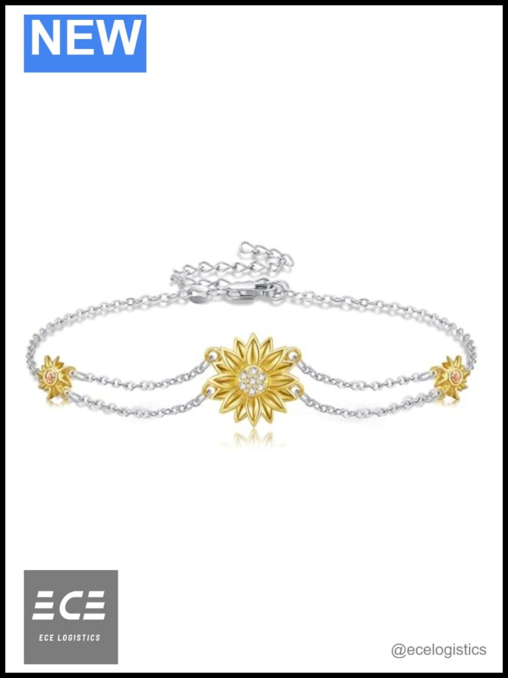 925 Sterling Silver Sunflower Charm Bracelet Adjustable Link Chain Women